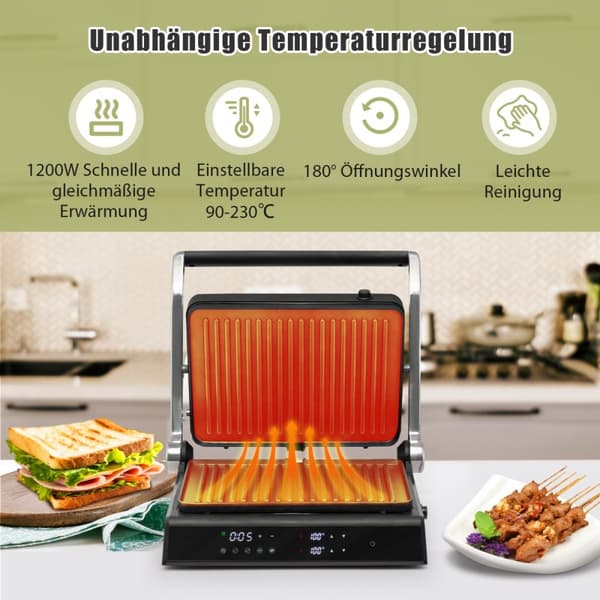 Elektrisk grill, 3-i-1 1200W Panini Press Grill, 35x30x14 cm, Svart