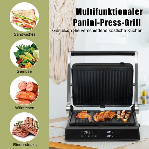 Elektrisk grill, 3-i-1 1200W Panini Press Grill, 35x30x14 cm, Svart