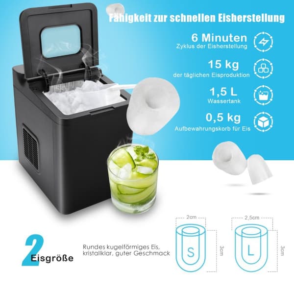 Iskubstillverkare, 22.5x32x32.5 cm, Svart