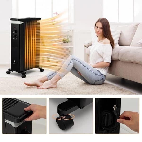 Oljeradiator, 1500W med hjul, 43,5x26,5x68,5 cm
