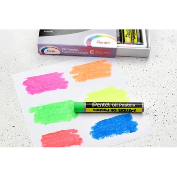 Låda med 6 oljepasteller - Fluorescerande - Pentel Arts