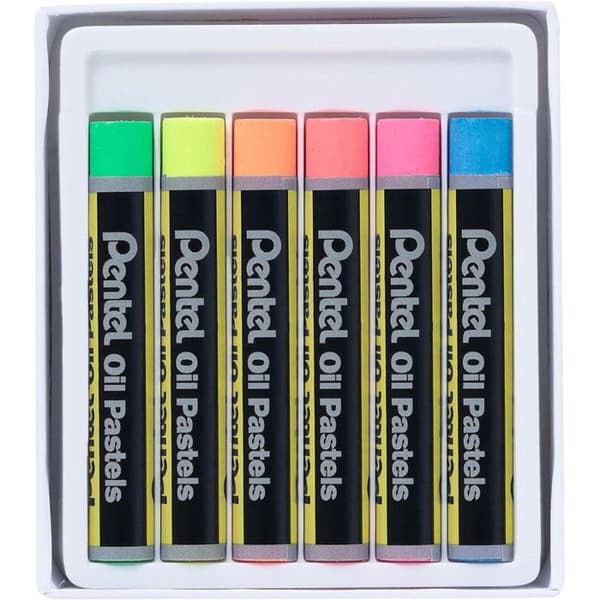 Låda med 6 oljepasteller - Fluorescerande - Pentel Arts