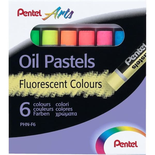 Låda med 6 oljepasteller - Fluorescerande - Pentel Arts