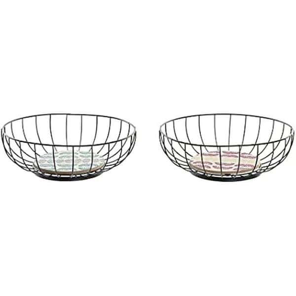 Fruktkorg - DKD HEMINNREDNING - Standard - Metall och MDF - Blå och turkos - 28x28x11 cm