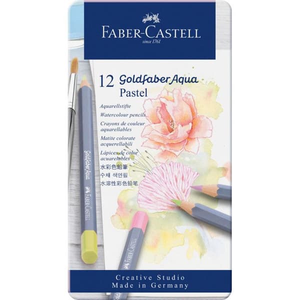 Akvarellpenna - FABER-CASTELL - GOLDFABER - Metalllåda med 12 - Pastellfärger - Ljusmotstånd