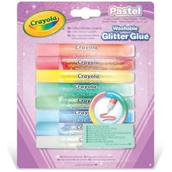 Tvättbart glitterlim - CRAYOLA - Paket med 8 - Pastellfärger - 10 ml per tub - För barn