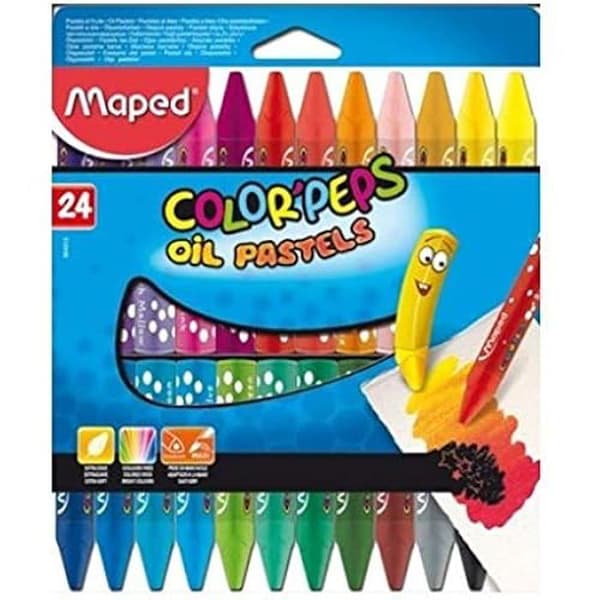 Oljpasteller - MAPED - 24 Extra-Mjuka Kritor - Maxi Format - Klara Färger - Ergonomiska