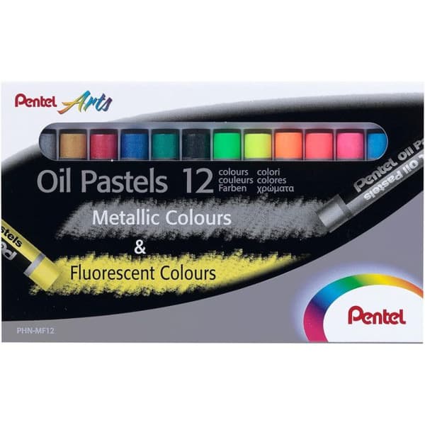 Pastellfärger - Pentelkonstkrita - PHN-MF12 - Arts Metallic och fluorescerande oljepastell - Box med 12 olika färger