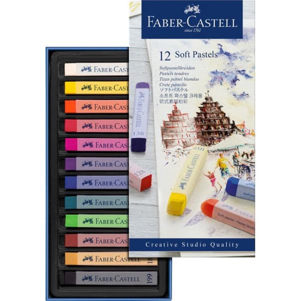 Pasteller - FABER-CASTELL - CREATIVE STUDIO - 12 Mjuka Stycken - Ljusbeständighet - Lätt att blanda