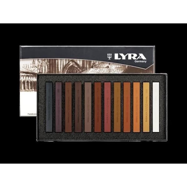Set med 12 mjuka polypenna torra pasteller "nyanser av brunt" från LYRA