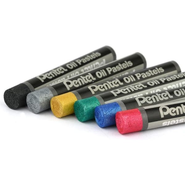 Box med 6 PENTEL metallic färger oljepastell 8 mm