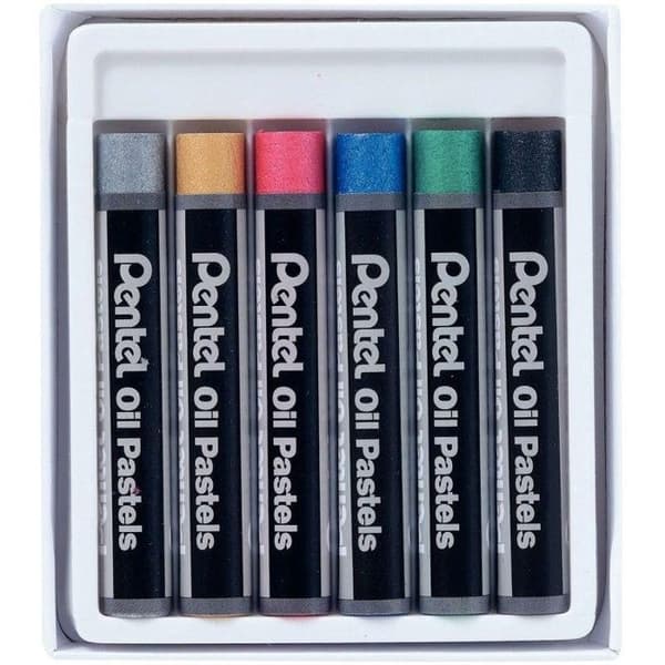 Box med 6 PENTEL metallic färger oljepastell 8 mm