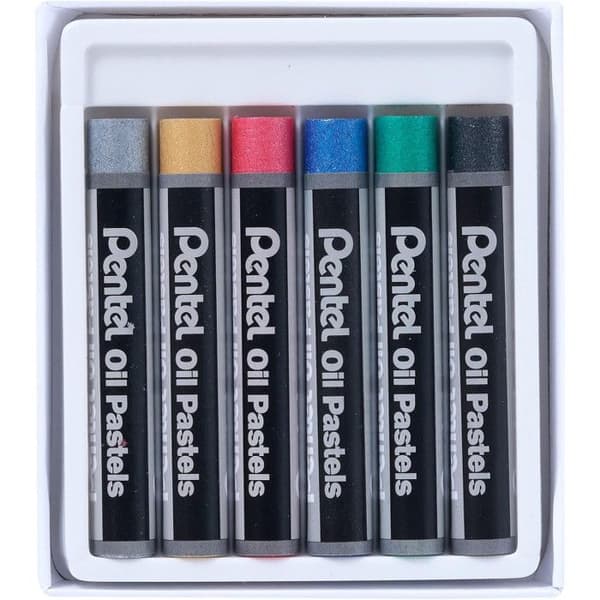 Box med 6 PENTEL metallic färger oljepastell 8 mm