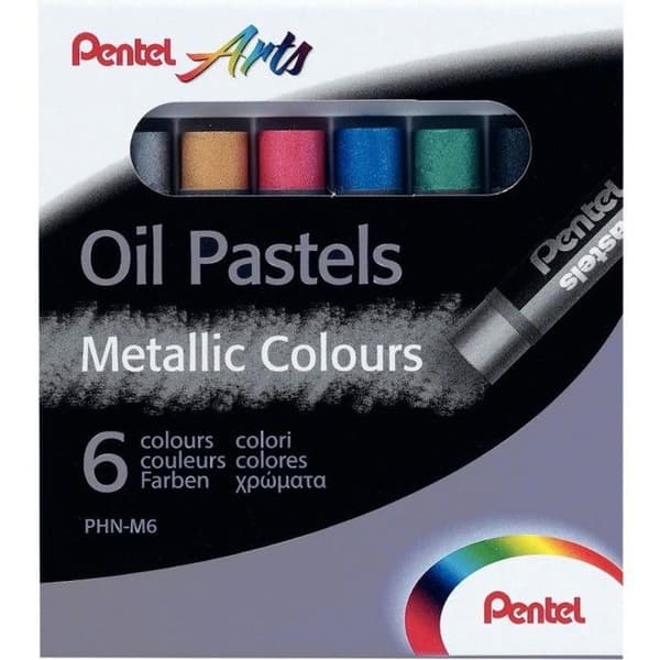 Box med 6 PENTEL metallic färger oljepastell 8 mm