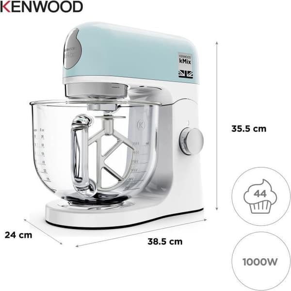 KENWOOD KMX754PB multifunktions bakverksrobot - 1000W professionell motor - 2 uttag för tillbehör - 5L glasskål med handtag