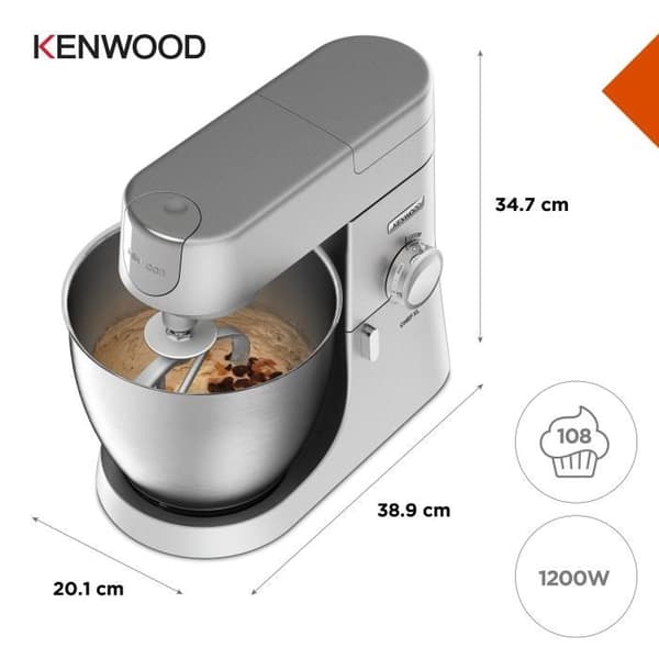 KENWOOD KVL4110S Chef XL konditorivaror - 6,7 L skål i rostfritt stål - Konditorivaror och mixer ingår - planetrörelse - silver