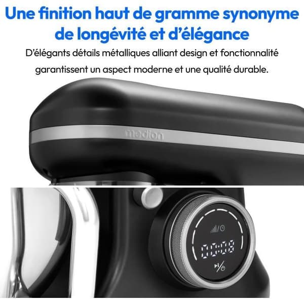Konditorivaror - MEDION - MD18420 - 1200 W - 5 L - 8 hastigheter - Glasskål - Svart