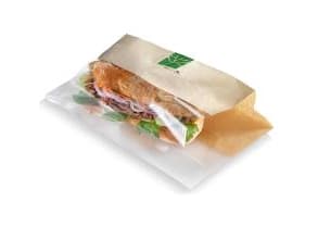 Sandwichpose 330x120x30 mm papir/PLA Brun/Klar,500 stk/krt