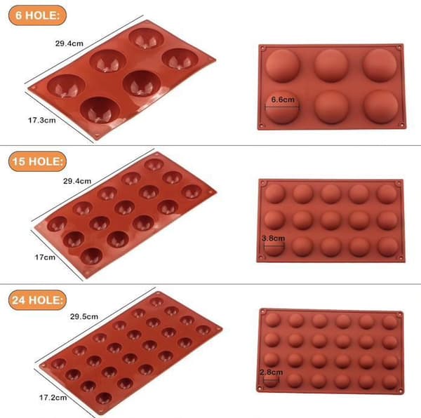 3-pack Silikonform - Kula/Halvklot 6/15/24 - Is/Choklad/Geléform