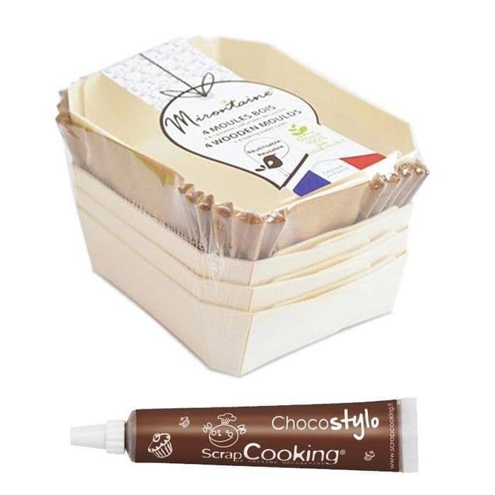 4 rektangulära träformar + 8 bakformar + 1 gratis chokladpenna