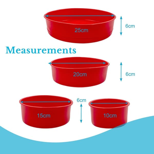 4 stycken runda Silikonkaksformar i rött - 10 cm, 16.3 cm, 19.8 cm, 25 cm - För bakning av pajer och tårtor