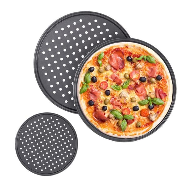 Relaxdays Pizzaform, set om 3, rund, perforerad, non-stick, flammkakor, i stål, form, ∅ 32 cm, antracit