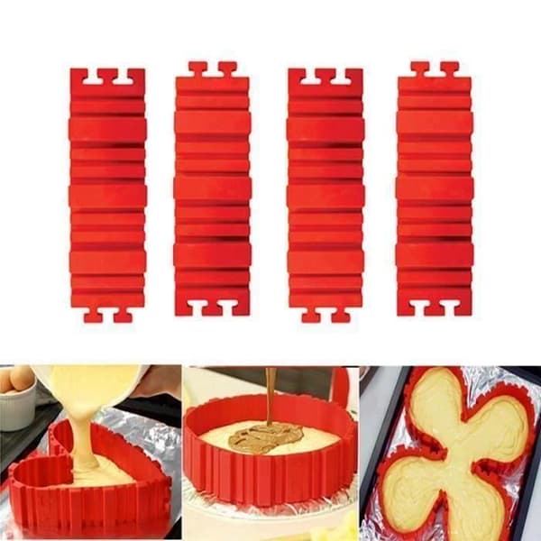 Set med 4st Magic Modular Cake Form för hjärtform och andra, röd silikonkaka (4st)
