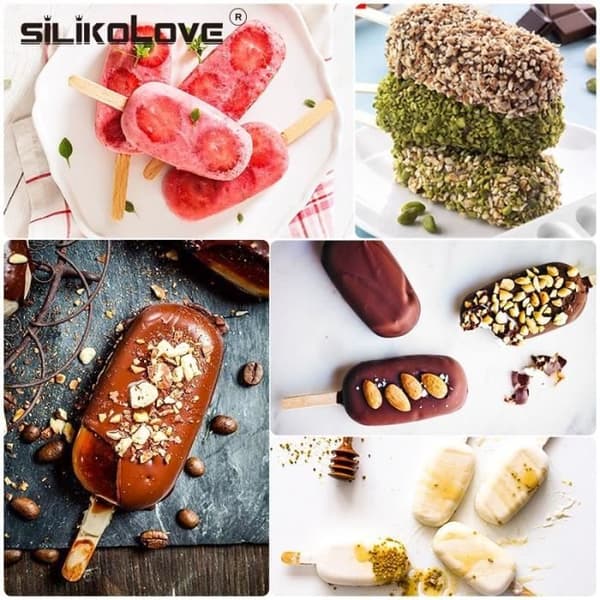 Sorbet Ice Mould 4 Eskimos Magnum silikon överlägsen kvalitet BPA-fri DIY hemmagjord glass + 20 träpinnar erbjuds!
