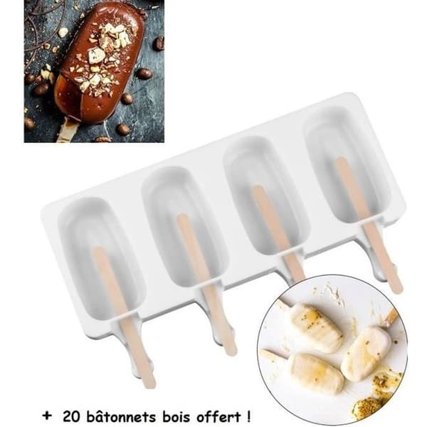 Sorbet Ice Mould 4 Eskimos Magnum silikon överlägsen kvalitet BPA-fri DIY hemmagjord glass + 20 träpinnar erbjuds!