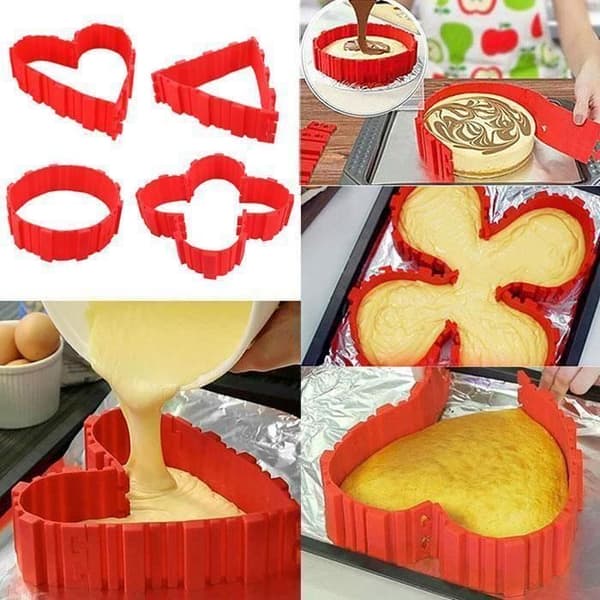 Set med 4st Magic Modular Cake Form för hjärtform och andra kakor i rött silikon (4st)