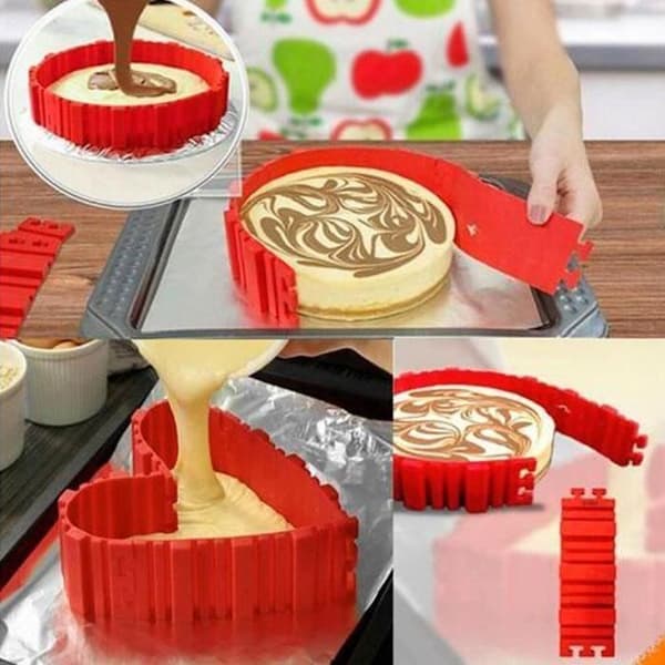 Set med 4st Magic Modular Cake Form för hjärtform och andra kakor i rött silikon (4st)