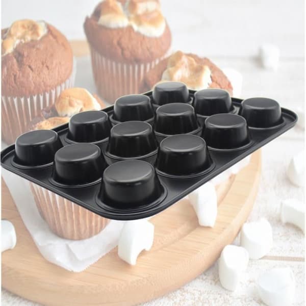Stor non-stick muffinspanna i kolstål Non-stick muffinspanna muffinspanna, 33 x 25 x 3 cm (grå)