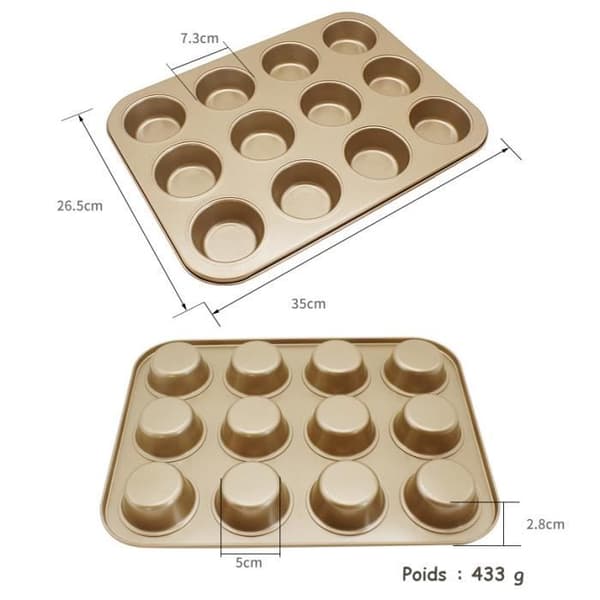 Stor non-stick muffinspanna i kolstål Non-stick muffinspanna muffinspanna, 33 x 25 x 3 cm (grå)