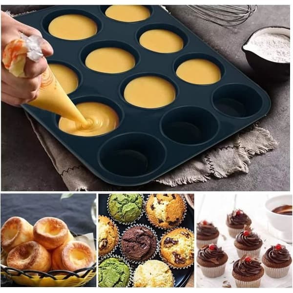 Stor non-stick muffinspanna i kolstål Non-stick muffinspanna muffinspanna, 33 x 25 x 3 cm (grå)