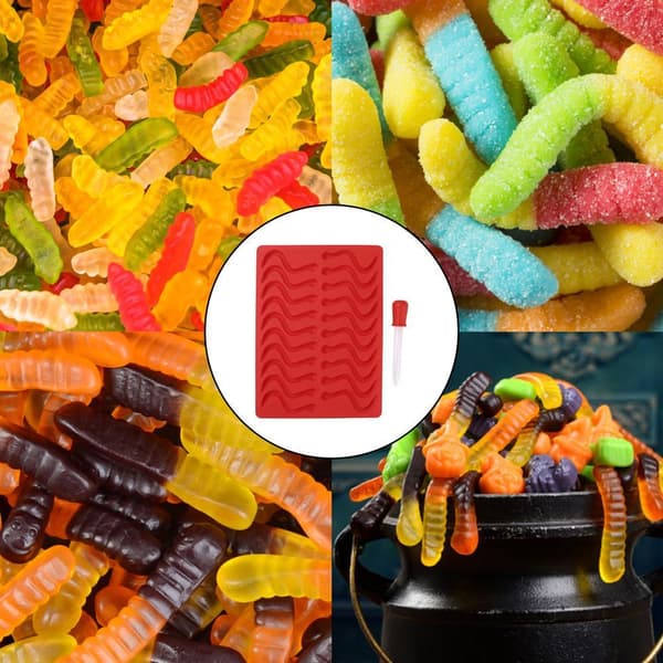Godismaskar Gummy Worm Huggormar Geleormar Silikonform, Röd