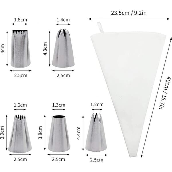 6st Professionell Piping Bag Kit Återanvändbar Piping Bag-DIY Cupcake and Muffin Cakes