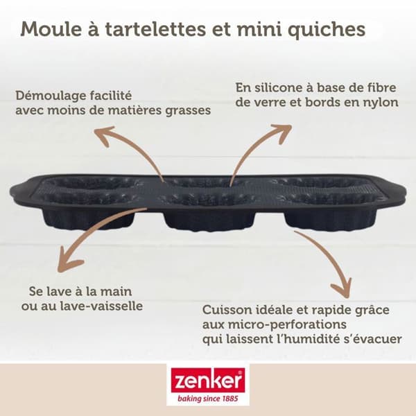 Moule 6 mini tartelettes 28 x 18 cm Zenker Silikon fiberglas