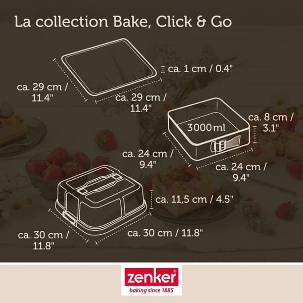 Fyrkantig fällbar form med lock 23 cm Zenker Bake Click and Go