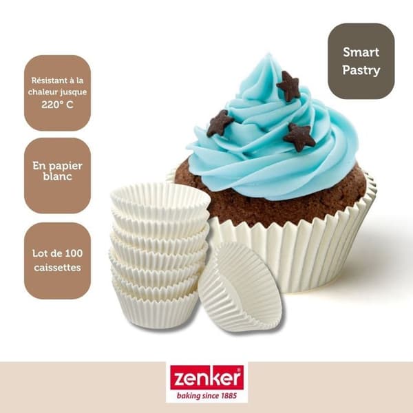 Muffinsformar - Zenker - 43436 - Paket med 100 st - Vitt papper - Lätt bakning