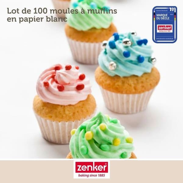Muffinsformar - Zenker - 43436 - Paket med 100 st - Vitt papper - Lätt bakning