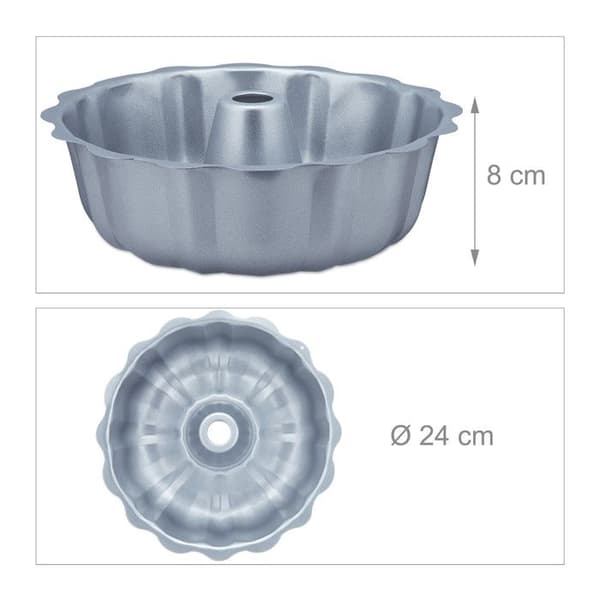 Relaxdays Bakform, 24 cm i diameter, non-stick, för marmorerade kakor, sockerkaka, stål, kol, silverfärgad