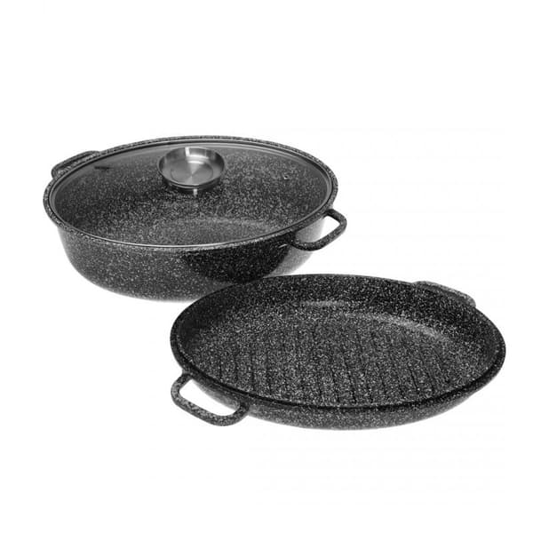 KERAMISK RIFFEL Pande 38cm MED GRILL OG LÅG KLAUSBERG KB-7367
