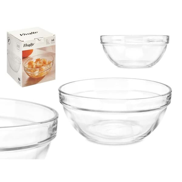 Blandeskål Vivalto 76760 Gennemsigtig Glas 14 x 6,5 x 14 cm 6 enheder