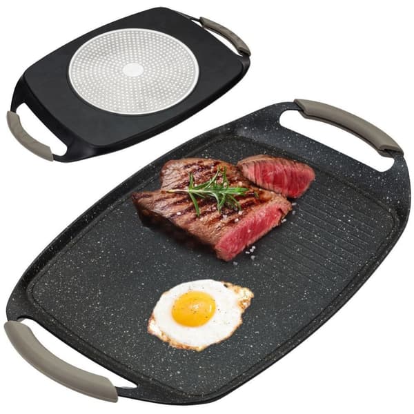 FUNTZIO graniittilautanen, grillipannu grillaukseen ja paistamiseen, 48x29 cm