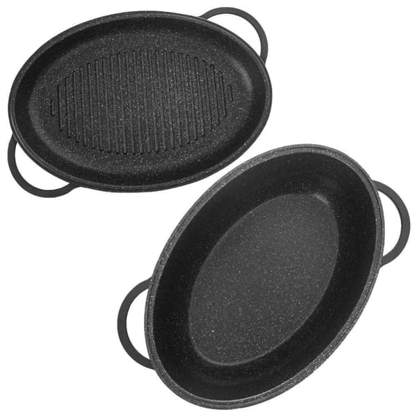 Oval granit bradepande til bagning, stegning, grillpande 2i1 10 l GRANDE