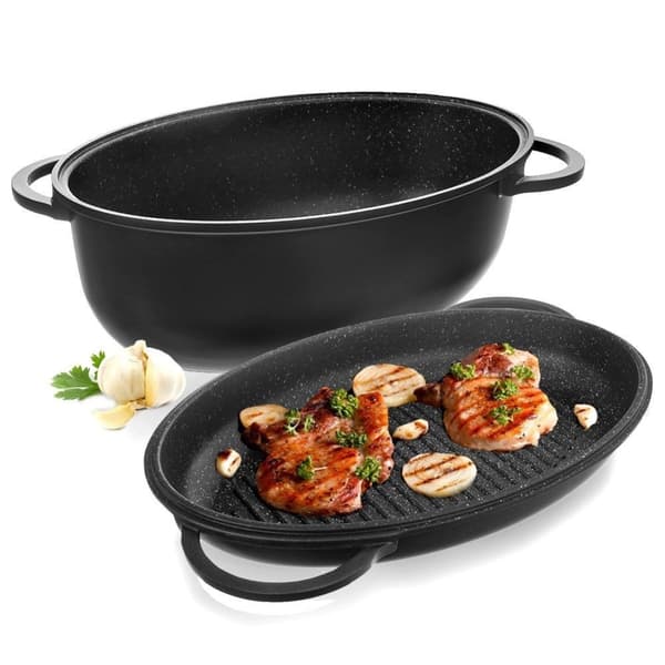 Oval granit bradepande til bagning, stegning, grillpande 2i1 10 l GRANDE