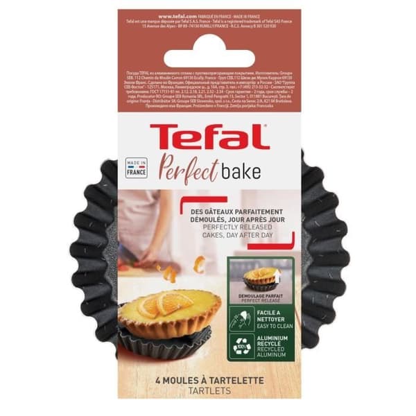 TEFAL Success Set med 4 mini tartelettformar 11 cm, non-stick beläggning, tillverkad i Frankrike, Tobak J1608102