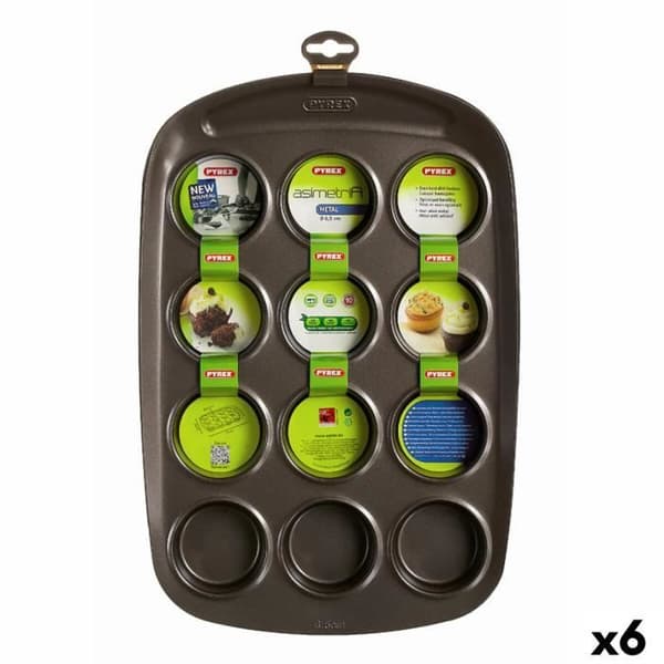 Tartlettform - Pyrex - Asimetria - 6 Fackar - Metall - Svart - 38 x 25 x 5 cm