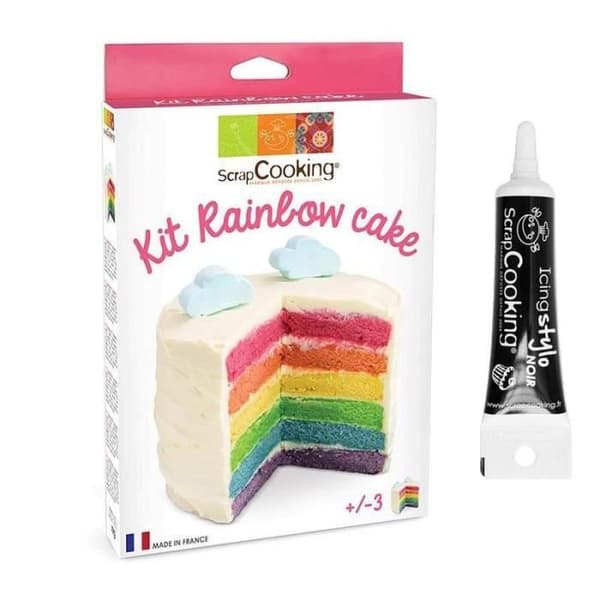 Bakverkskit - Rainbow Cake - Svart gelningsmedel - Färgad jäst - Måttsked
