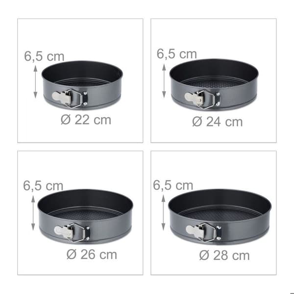 Relaxdays Lot med bakformar med gångjärn, 8 formar, diameter: 14/16/18/20/22/24/26/28 cm, rostfria, non-stick, antracit.